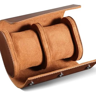 Estuche Cuero De Almacenamiento Para 2 Relojes Cafe Oscuro