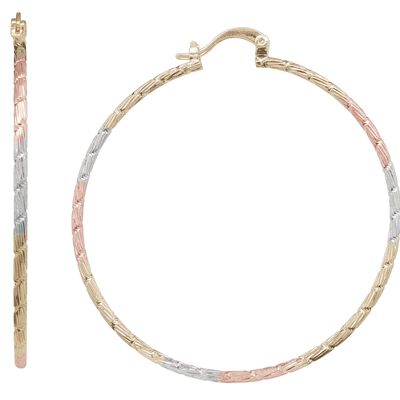 Arete Arracada Chapa de Oro 18K Horoz diamantada 5cm 3col SH532