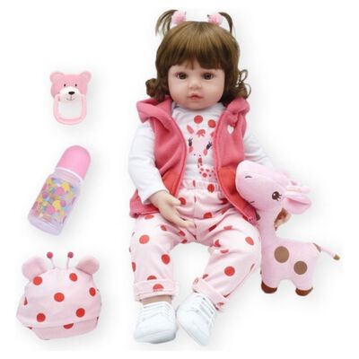 Bebes Reborn Todo Silicona Ni&ntilde;a 55cm conejo blanco/rosa