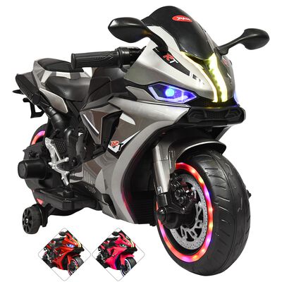 Moto Montable El&eacute;ctrica para Ni&ntilde;os Luces Led Sonido y Freno Bater&iacute;a 12v- Gris