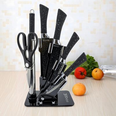 Cuchillos Acero 7 Piezas Inoxidable Antiadherente Hoja Premium Inoxidable Foode Fde01064 Negro