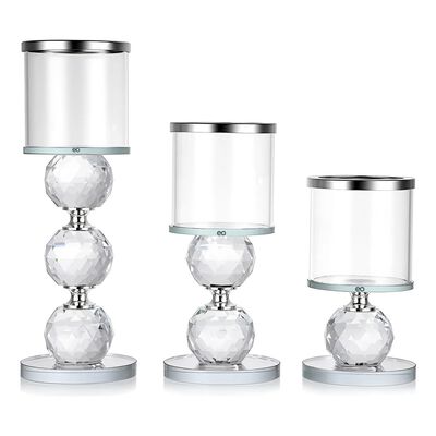 3 Portavelas De Cristal Para Decoraci&oacute;n De Mesa Color Plateado