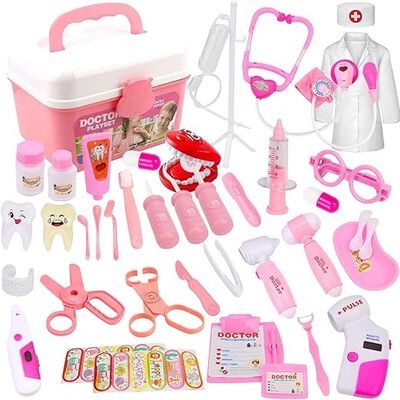M KITCHEN CHOICE Juego de Doctor para Ni&ntilde;os,41Pcs Kit de Doctora Juguetes para Nina,Doctora Juguetes con Luz y Sonido Incluir Estetoscopio,Bata de Laboratorio,Regalos para Ni&ntilde;o y Ni&ntilde;a de 3+ A&ntilde;os(Rosa).
