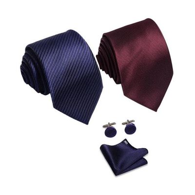 2*corbata + Pa&ntilde;uelo + Mancuernillas Conjunto Para Hombre Terracota y Azul oscuro
