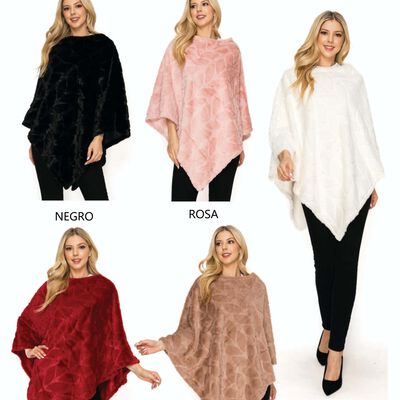PAQUETE 6 PIEZAS PONCHO DE PELUCHE ESTAMPADO DE HOJAS