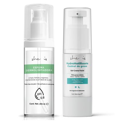 Set Facial Control de Grasa (Limpiador facial + Crema Matificante) She is skincare