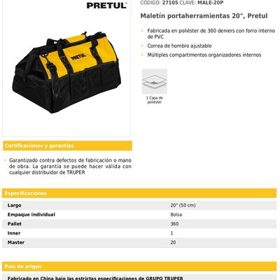 Malet&iacute;n portaherramientas 20", Pretul