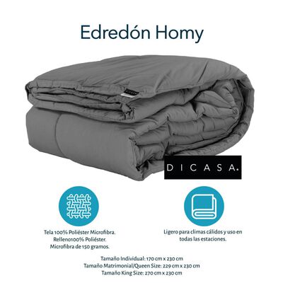 Edred&oacute;n Individual Dicasa Homy Gris + S&aacute;banas Softy Platino, Protector Ultra y Almohada One