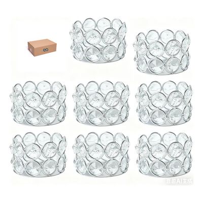 8pc Candelabros Portavelas Fiesta Cristal Plateado