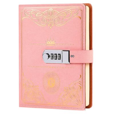 Agenda De Cuero Con Candado Diario Personal 150 Hojas +calco Rosa