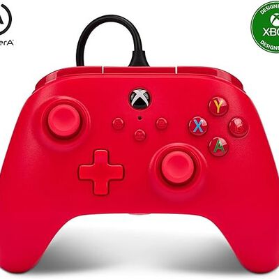 Mando con cable PowerA para Xbox - Rojo, gamepad, controlador para videojuegos cableado, controlador para juegos,