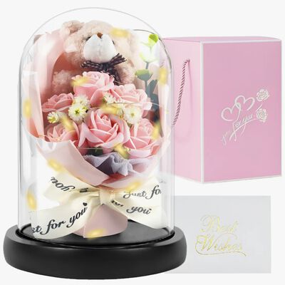 Oso Flor Rosa Eterna Joyero Regalo San Valentin Mama Collar ROSA