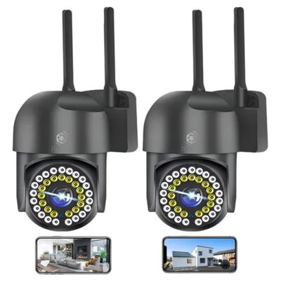 2pcs C&aacute;mara De Seguridad Exterior Wifi Foco Hd Visi&oacute;n Alarma Color Negro