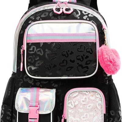 A Meetbelify - Mochila escolar para ni&ntilde;as de 8 a 10 a&ntilde;os, Negro