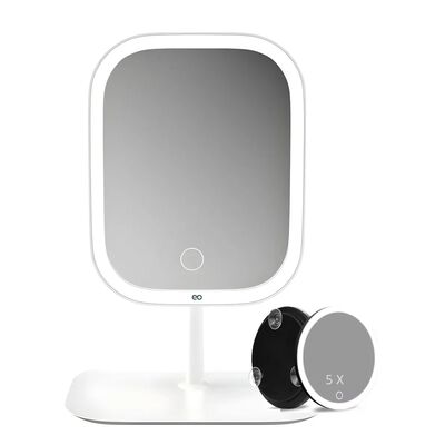 Espejo Para Maquillaje Con Luz Recargable Usb Lupa 5 Veces Rectangular Blanco