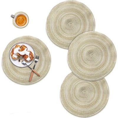 Set De 4 Manteles Individuales Redondos Trenzados caqui