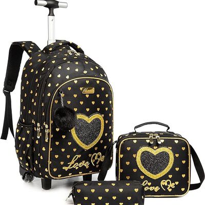 A Meetbelify - Mochila con ruedas para ni&ntilde;as con ruedas para equipaje, negro, (Girl Black), Moderno.