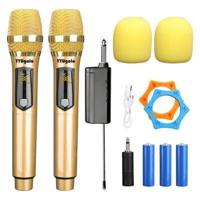 "YYUgolo MIC 402 Micr&oacute;fono Inal&aacute;mbrico Profesional Karaoke Kit 2pcs Color Oro "