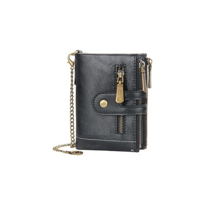 Cartera Rfid Regalo Bloqueo Con Cadena Antirrobo Para Hombre Negro