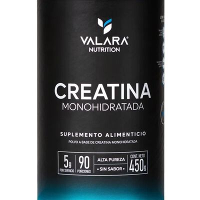 VALARA Creatina Monohidratada 450 gr - Maxima Pureza - 90 Porciones - Suplemento Deportivo en Polvo - Sin Az&uacute;car -