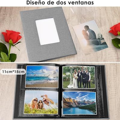 A Album de Fotos Creativo DIY, &Aacute;lbum Grande con Cubierta de Lino, &Aacute;lbum de 100 P&aacute;ginas para Cumplea&ntilde;os, Capacidad para 200 Fotos de 11x15 cm, Regalo de Aniversario para parejas, bodas, familia (Gris).