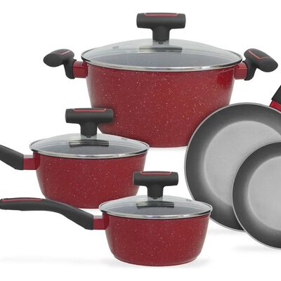 Bater&iacute;a De Cocina Foode 2.5mm Antiadherente 8 Pz Inducci&oacute;n Rojo
