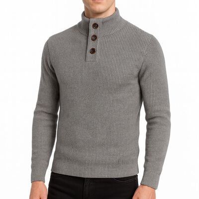 Su&eacute;ter Tejido Cuello Alto Color Gris Con Botones Para Hombre CHB Chili Beans Clothing Co.