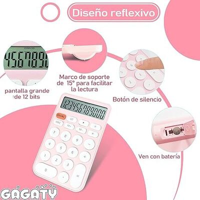 A GAGATY Calculadora Est&aacute;ndar de 12 D&iacute;gitos, Pantalla Grande de Escritorio y Botones, Calculadora con Pantalla LCD Grande para Oficina, Escuela, Hogar y Negocios, Suspensi&oacute;n Autom&aacute;tica (Rosa y Blanco).