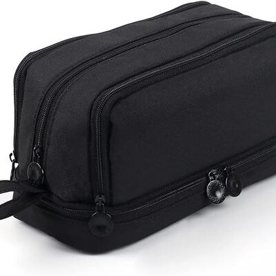 AZULDIMEN Estuche para l&aacute;pices de gran capacidad con 4 compartimentos, estuche para l&aacute;pices con m&uacute;ltiples ranuras, organizador de papeler&iacute;a para el trabajo de oficina escolar (Negro).