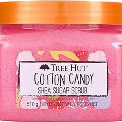 A TREE HUT, Cotton Candy Shea Sugar Scrub, Exfoliante Corporal de Az&uacute;car Natural con Manteca de Karit&eacute; y Esencia de Algod&oacute;n de Az&uacute;car, Exfolia e Hidrata la Piel, 510 gramos.