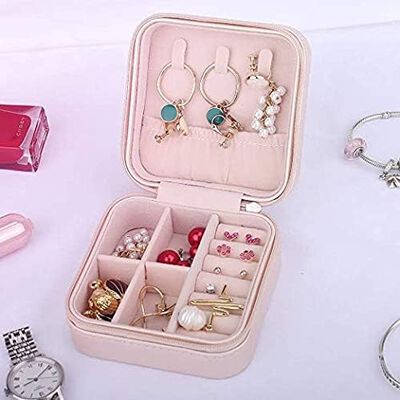 A Organizador port&aacute;til de joyer&iacute;a de viaje - Organizador port&aacute;til de cuero para joyer&iacute;a de viaje Caja para anillos Pendientes Pulseras de collar.