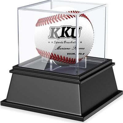A KKU - Vitrina de b&eacute;isbol de acr&iacute;lico gruesa con elegante base negra, resistente al polvo con protecci&oacute;n UV, estuche de b&eacute;isbol transparente para pelotas firmadas.