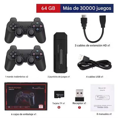 Consola retro 64gb juegos video juegos 2 controles HDMI reproductor de juegos 3D HD inal&aacute;mbrico.