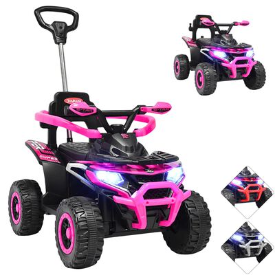 Montable Electrico para Ni&ntilde;os H&iacute;brido con Bast&oacute;n Dirigible Pedal Acelerador Barras de Seguridad Luces Bater&iacute;a 6v - Rosa