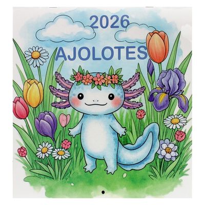 Calendario Planeador Pared 2026 Ajolotes Flink Grande Espacio Notas Dise&ntilde;o mexicano