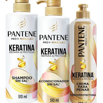 Kit Pantene Keratina Pro-V Miracles, Shampoo, Acondicionador para Cabello y Crema para Peinar, Repara e Protege, 1320ml