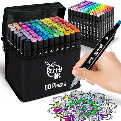 A Set de 60 Plumones Marcadores Doble Punta para Colorear, Incluye Base de Ordenamiento, Ideal para Crear Dise&ntilde;os Coloridos,Perfecto para Artistas y Aficionados.