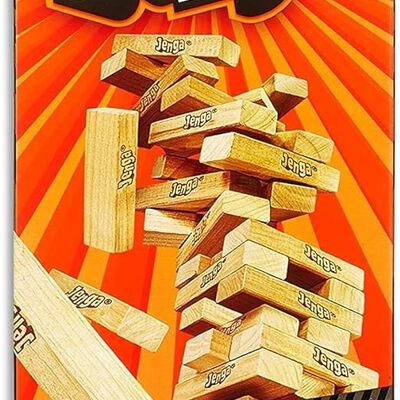 A Hasbro Jenga Juego de Mesa original de bloques de madera para adultos, y ni&ntilde;os y ni&ntilde;as a partir de los 6 a&ntilde;os para 1 o m&aacute;s jugadores.