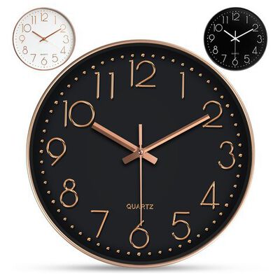 Reloj De Pared Moderno Cuarzo Silencioso Dormitorio Y Sal&oacute;n Oro/Negro.