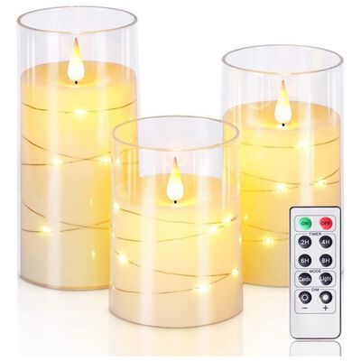 3pz Velas Led Grande Flama Realista Vaso De Cristal Remoto