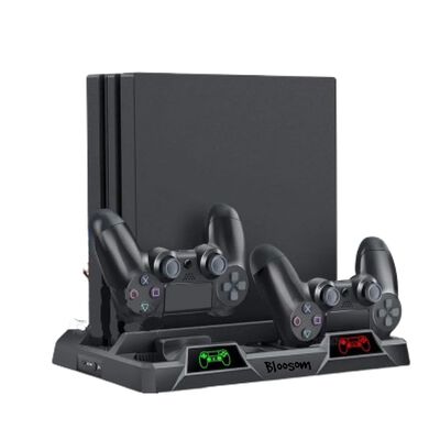 Base Vertical Enfriadora Cargador Controles Ps4 Slim Y Pro Negro
