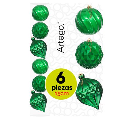 Esferas para &aacute;rbol de navidad Artego extra grandes de 15 cm paq 6 esferas Verde Navidad * L&iacute;nea Caramel 3 texturas