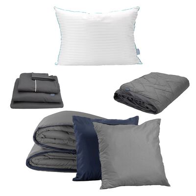 Edred&oacute;n Individual Dicasa Couzy Azul Marino con Gris, S&aacute;banas Royal Gris, Protector Lux y Almohada Royal