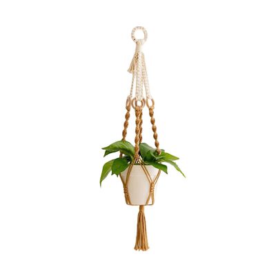 Ilios Innova | Colgante Decorativo Boho Caf&eacute; para Maceta, soporte tejido a mano, para plantas en interior o exterior.