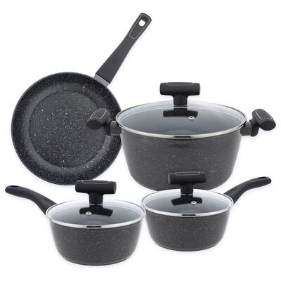 Bater&iacute;a De Cocina Completa 7 Piezas Aluminio Antiadherente 3 Mm + Tapas Foode Fde01133 Gris
