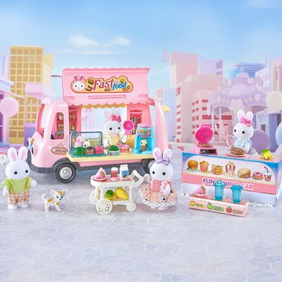 Juguete Casa de Mu&ntilde;ecas Set Camioneta de Comida R&aacute;pida y Helados con Accesorios, Muebles, Mascota y Conejitos Incluidos