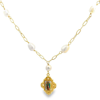 Collar Con Perla Medalla De La Virgen Guadalupe Antigua Ablime