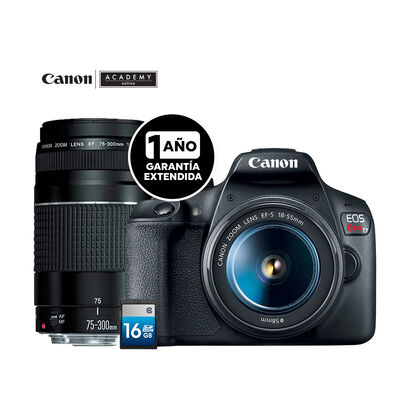 Cámara Canon T7+EF18–55mm + EF75-300mm + SD16GB + Garantía