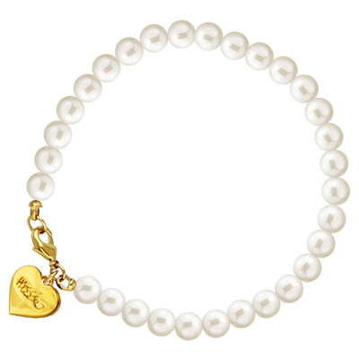 Pulsera de perlas de cristal con coraz&oacute;n en dorado, Moss