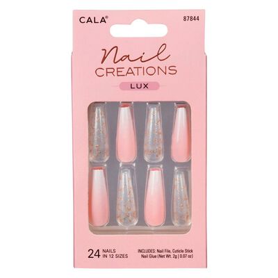 Kit Uñas Postizas Nail Creations Lux Long Coffin Ombré 24 piezas